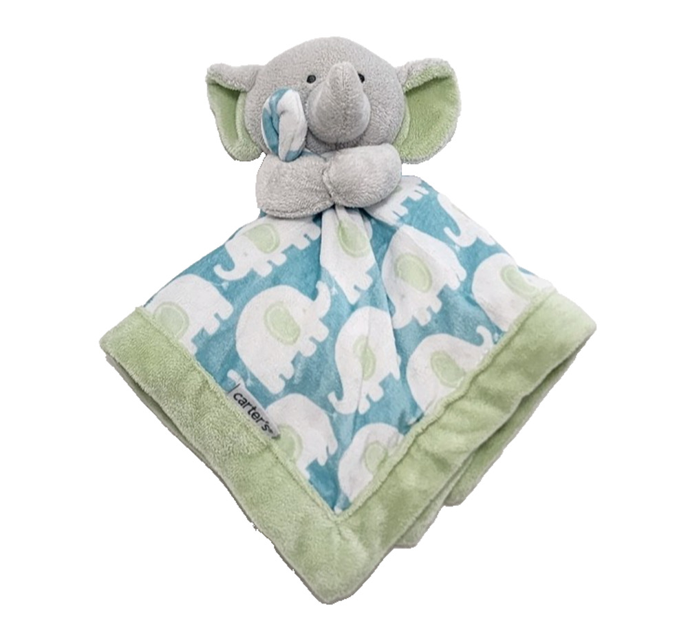 Carters Lovey Security Blanket Stuffed Plush Elephant Blue Green Minky 14 Inch